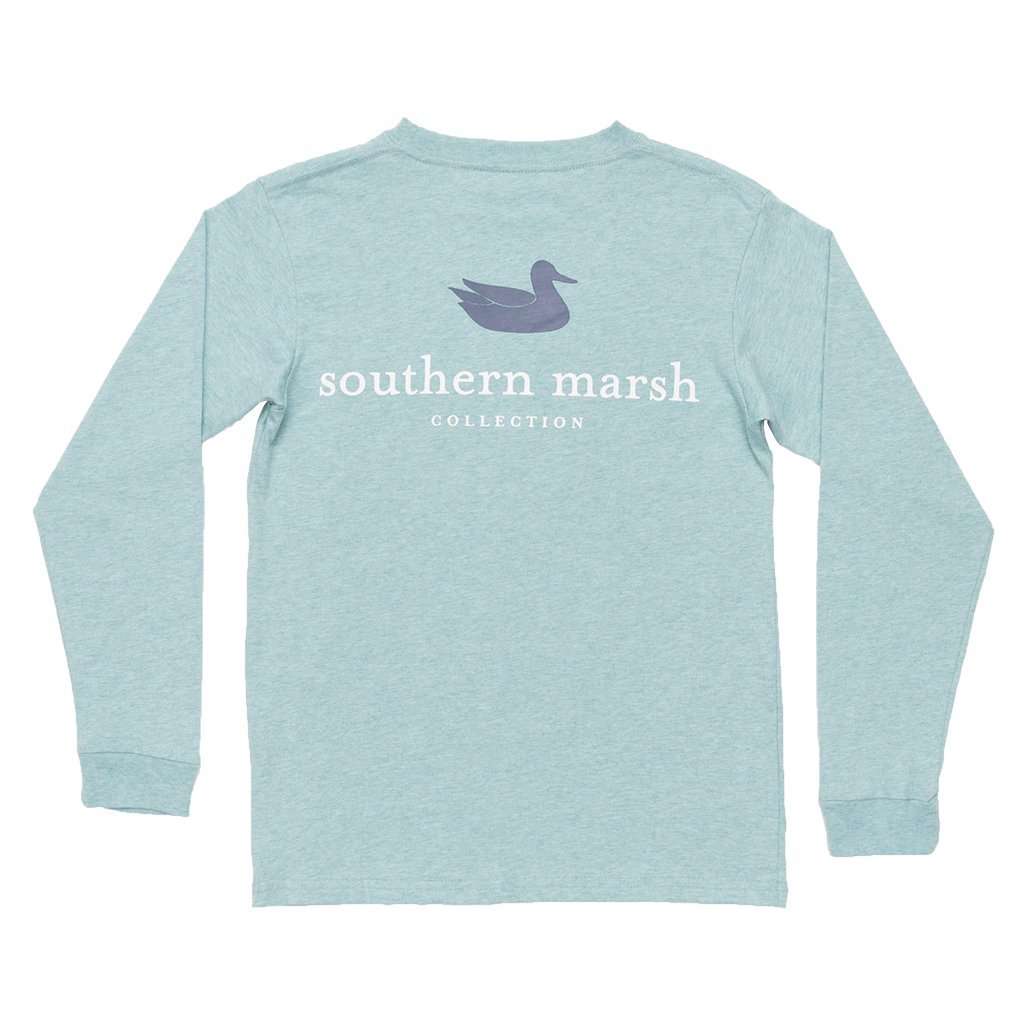 Youth Heathered Authentic Long Sleeve Tee in Washed Moss Blue by Southern Marsh - Country Club Prep