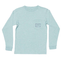 Youth Heathered Authentic Long Sleeve Tee in Washed Moss Blue by Southern Marsh - Country Club Prep
