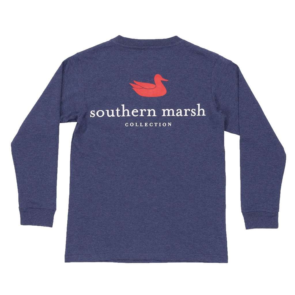 Youth Heathered Authentic Long Sleeve Tee in Washed Navy by Southern Marsh - Country Club Prep