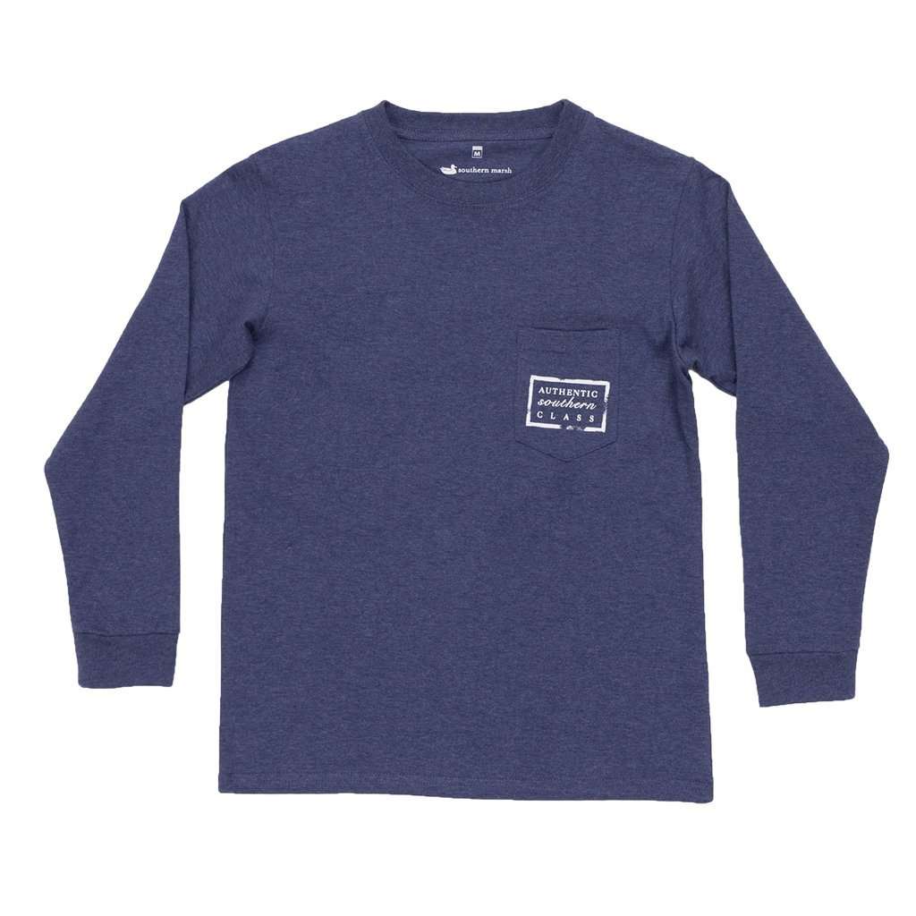 Youth Heathered Authentic Long Sleeve Tee in Washed Navy by Southern Marsh - Country Club Prep