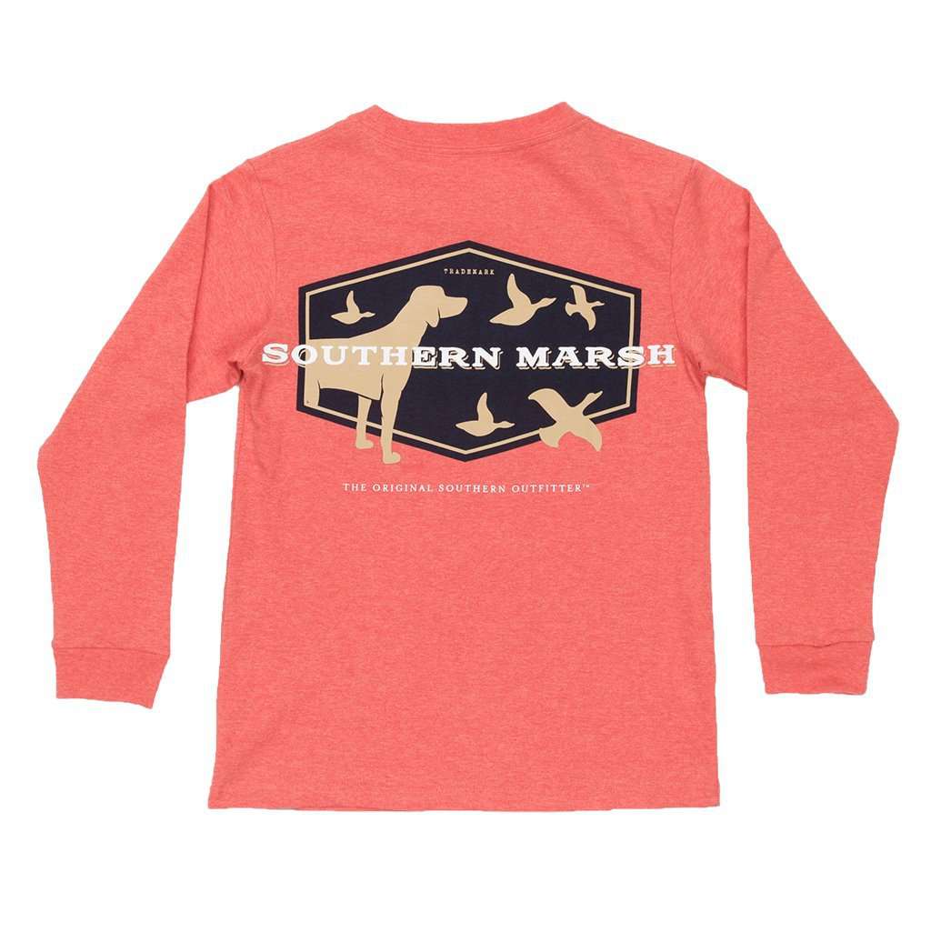 Youth Long Sleeve Branding Collection Hunting Dog Tee in Washed Red by Southern Marsh - Country Club Prep