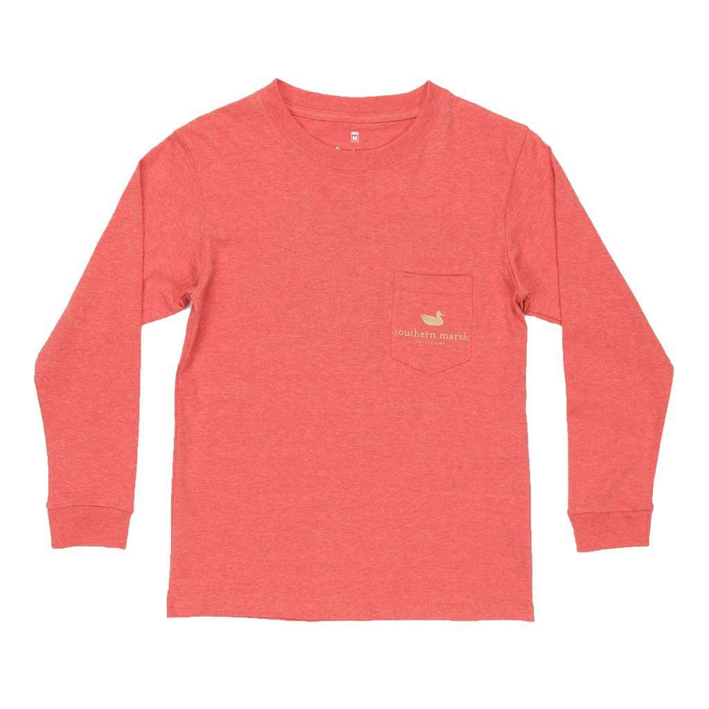 Youth Long Sleeve Branding Collection Hunting Dog Tee in Washed Red by Southern Marsh - Country Club Prep