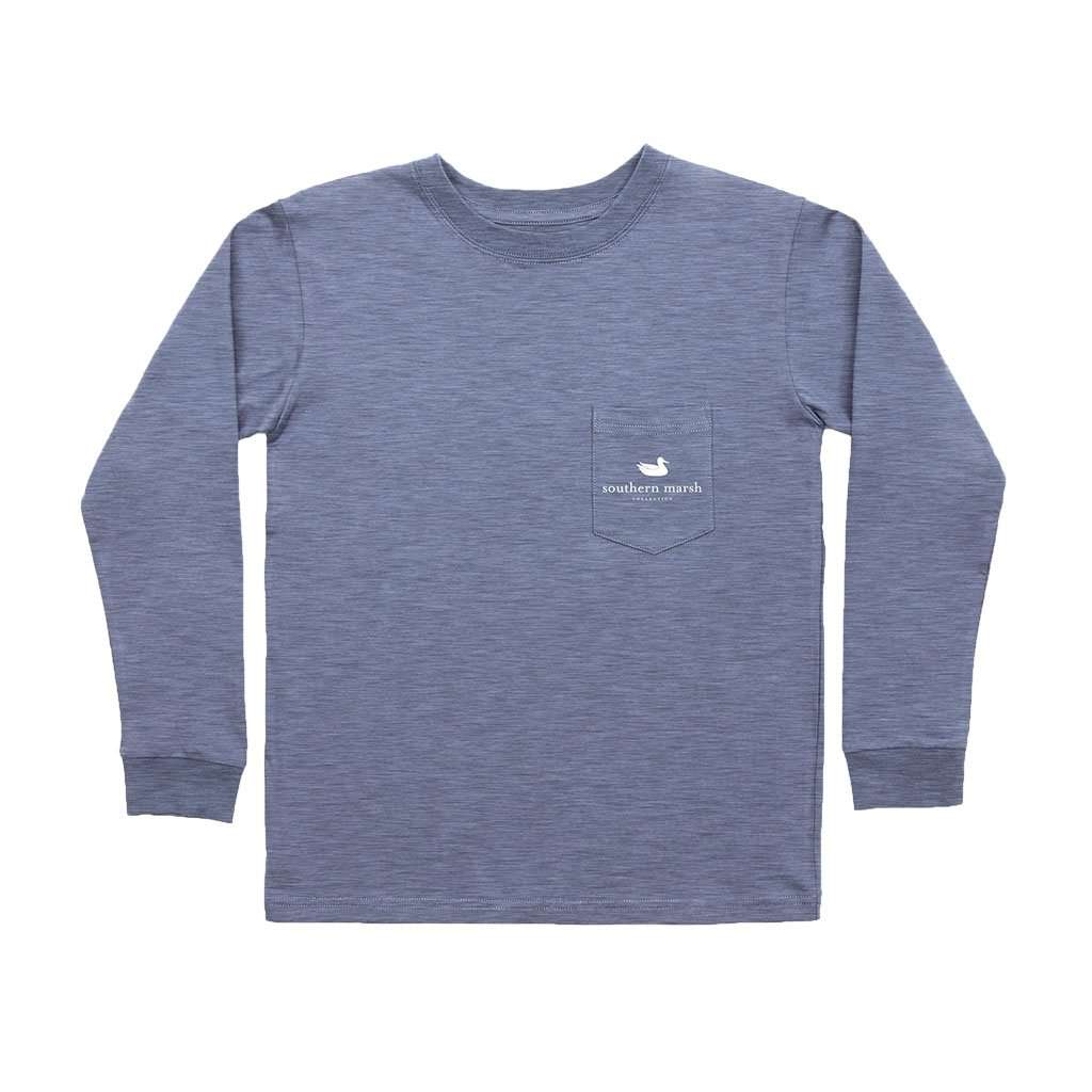 Youth Long Sleeve Branding Flying Duck Tee in Washed Slate by Southern Marsh - Country Club Prep
