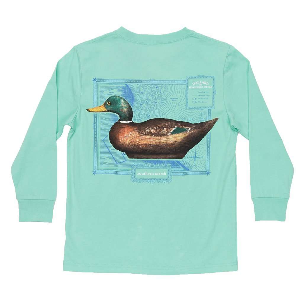 Youth Long Sleeve Vintage Decoy Mallard Tee in Bimini Green by Southern Marsh - Country Club Prep