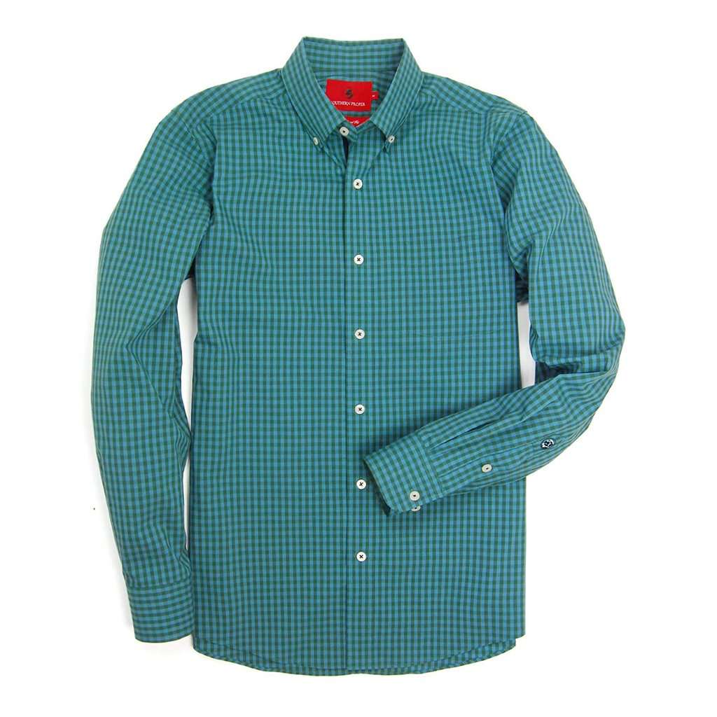 Henning Shirt in Pineneedle & Blue Stone Gingham by Southern Proper - Country Club Prep