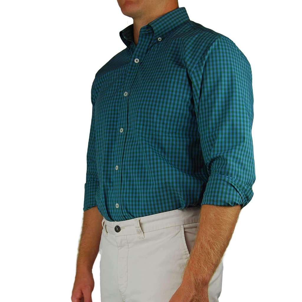 Henning Shirt in Pineneedle & Blue Stone Gingham by Southern Proper - Country Club Prep