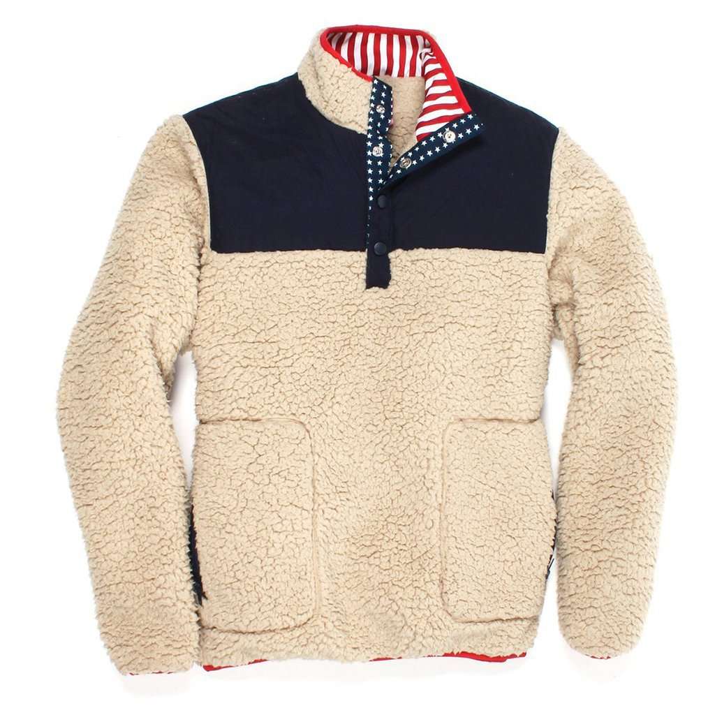 Old Glory Sherpa Pullover in Cream by Southern Proper - Country Club Prep
