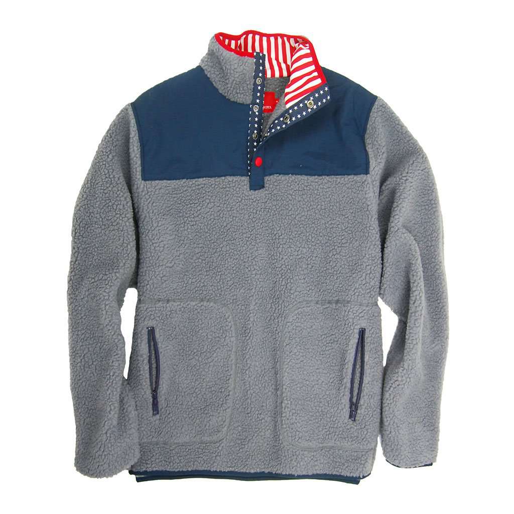 Old Glory Sherpa Pullover in Glacier Grey by Southern Proper - Country Club Prep
