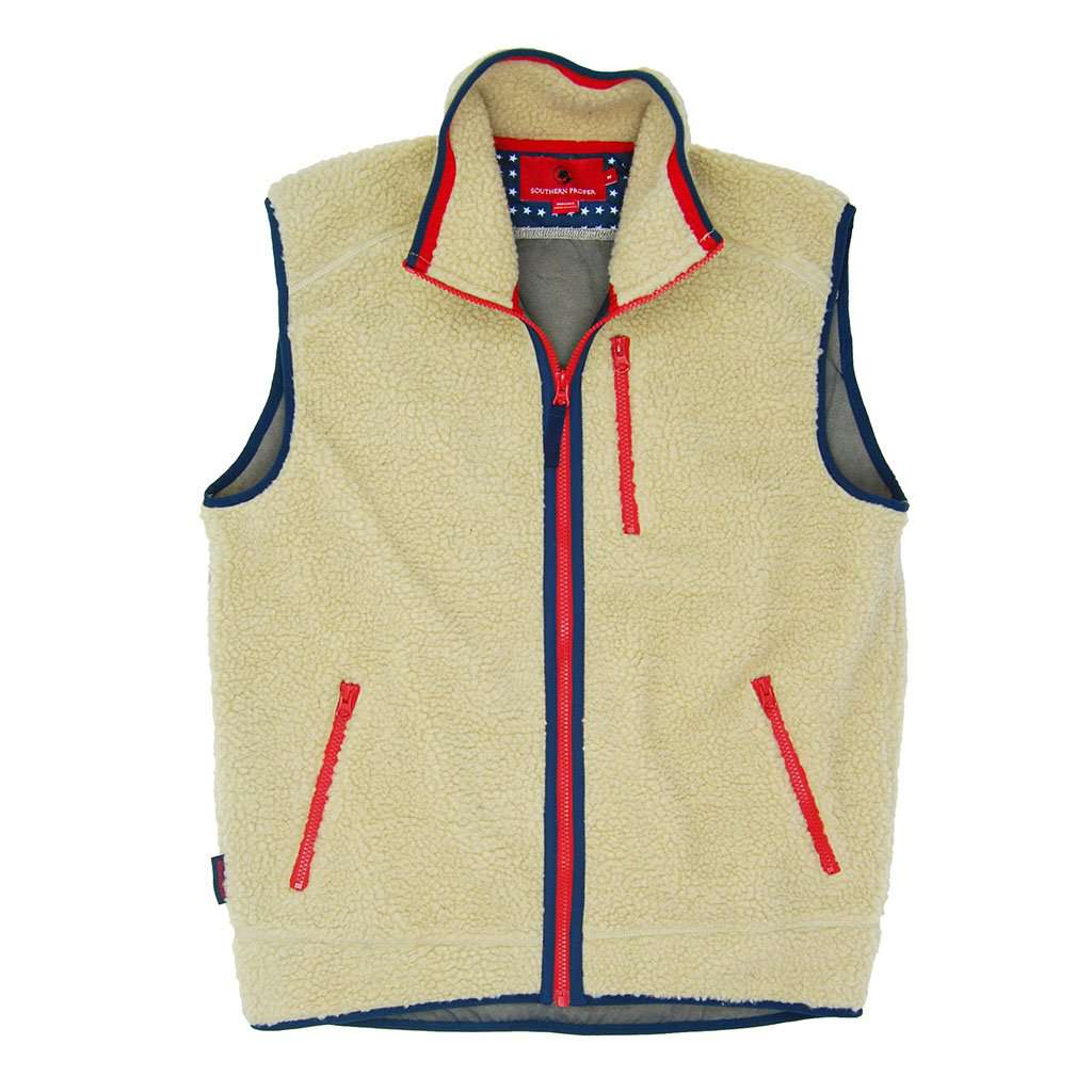 Old Glory Sherpa Vest in Cream by Southern Proper - Country Club Prep
