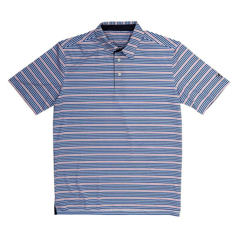 Performance Polo in Navy/Flamingo Stripe by Southern Proper - Country Club Prep