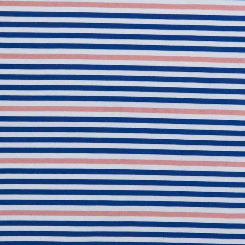 Performance Polo in Navy/Flamingo Stripe by Southern Proper - Country Club Prep