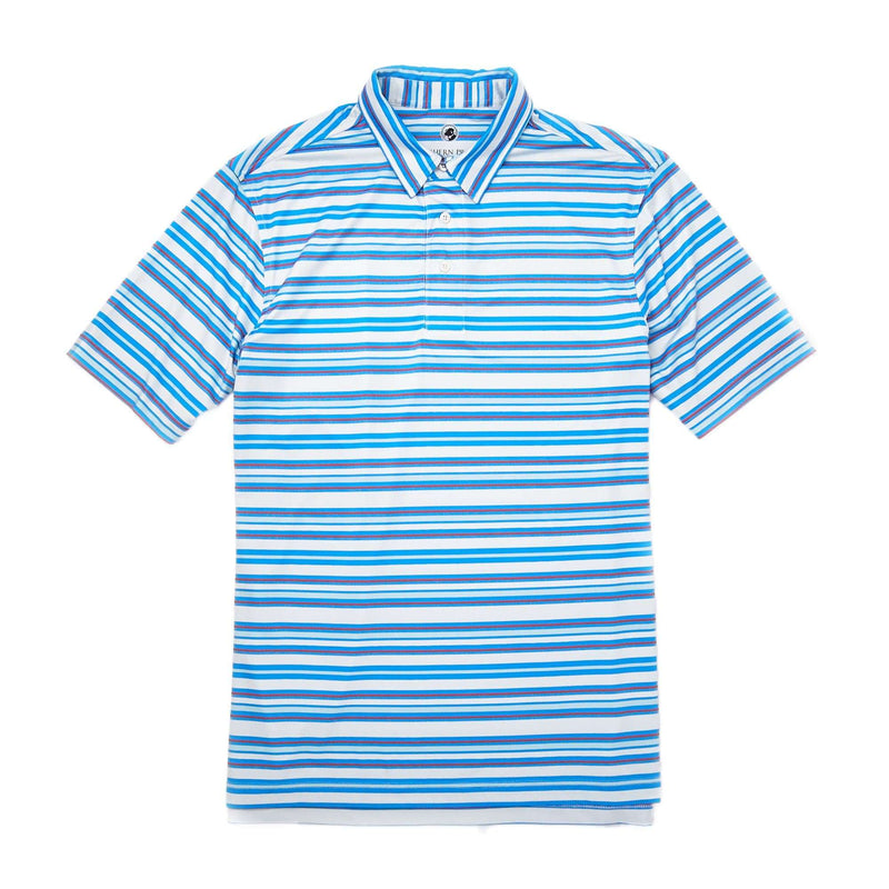 Performance Polo in Sky Blue Stripes by Southern Proper - Country Club Prep
