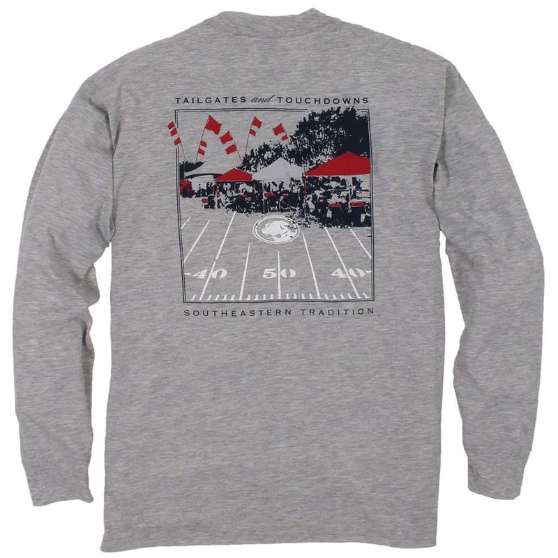 Tailgates and Touchdowns Long Sleeve Tee in Grey with Merlot by Southern Proper - Country Club Prep