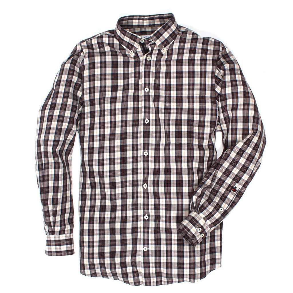 The Goal Line Plaid Button Down in Chestnut by Southern Proper - Country Club Prep