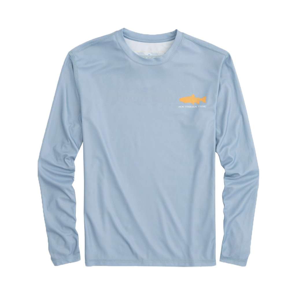 Southern Slam Series Brook Trout Long Sleeve Performance T-Shirt in Tsunami Grey by Southern Tide - Country Club Prep