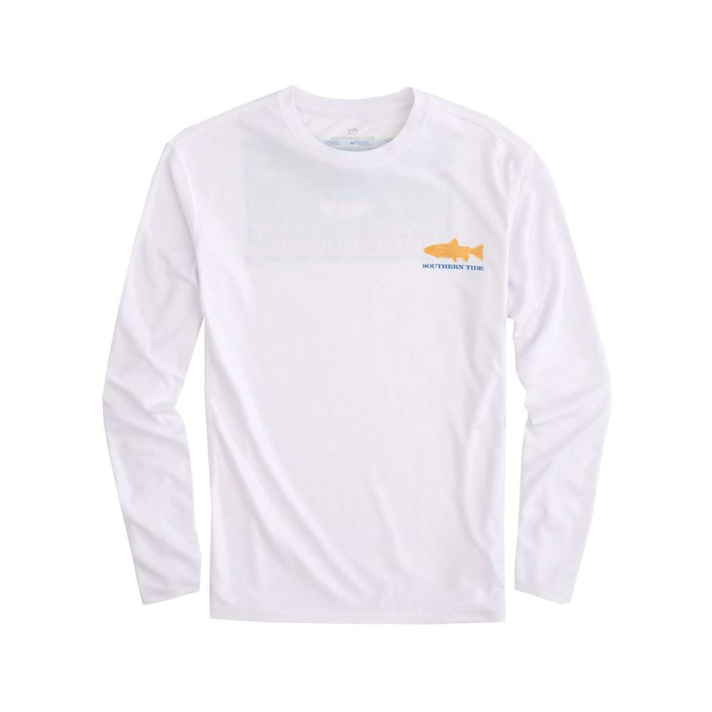 Southern Slam Series Rainbow Trout Long Sleeve Performance T-Shirt in Classic White by Southern Tide - Country Club Prep