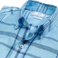 Coconut Creek Plaid Linen Sport Shirt in Sky Blue by Southern Tide - Country Club Prep