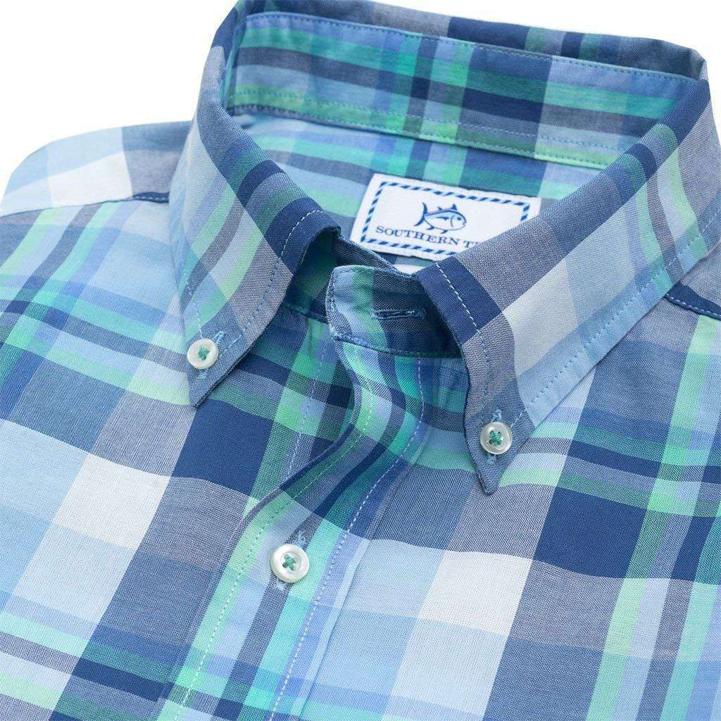 Crystal Shores Plaid Short Sleeve Sport Shirt in Seven Seas Blue by Southern Tide - Country Club Prep