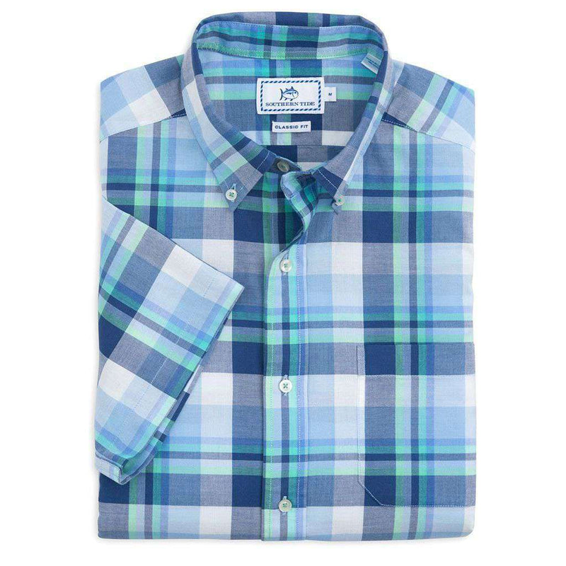 Crystal Shores Plaid Short Sleeve Sport Shirt in Seven Seas Blue by Southern Tide - Country Club Prep