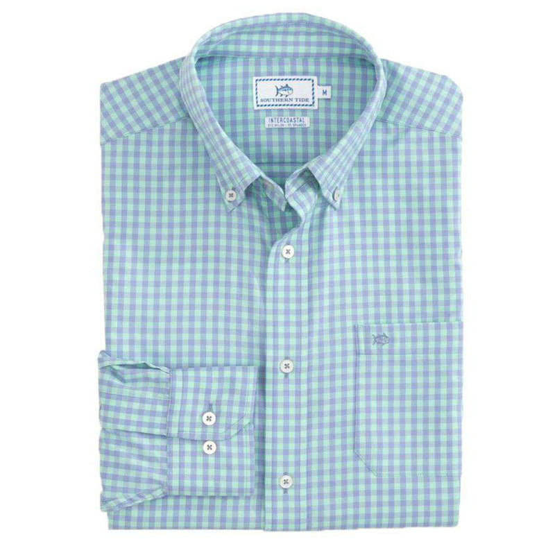 Dunecrest Gingham Intercoastal Performance Shirt in Sea Green by Southern Tide - Country Club Prep
