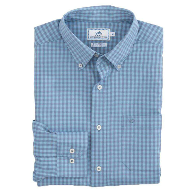 Dunecrest Gingham Intercoastal Performance Shirt in Sky Blue by Southern Tide - Country Club Prep