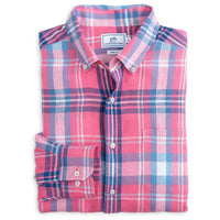 Emerald Isle Plaid Linen Sport Shirt in Dark Pink by Southern Tide - Country Club Prep