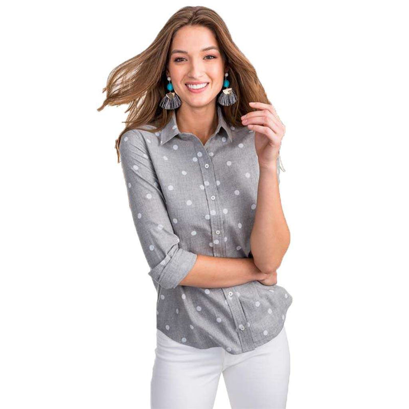 Emery Dot Button Front Tencel Shirt in Dynamic Gray by Southern Tide - Country Club Prep