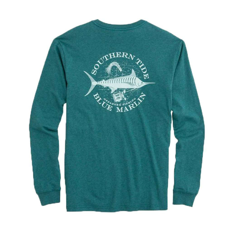 Fish Series Blue Marlin Heathered Long Sleeve T-Shirt in Heather Dark Teal by Southern Tide - Country Club Prep