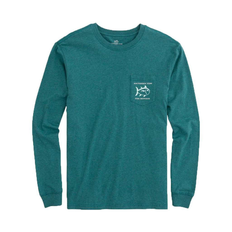 Fish Series Blue Marlin Heathered Long Sleeve T-Shirt in Heather Dark Teal by Southern Tide - Country Club Prep