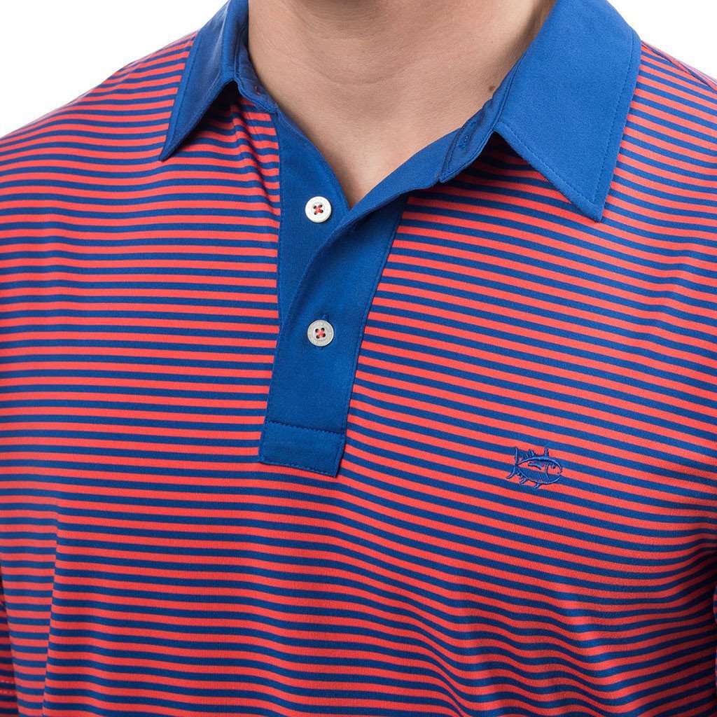 Game Set Match Stripe Performance Polo in Paprika Red by Southern Tide - Country Club Prep
