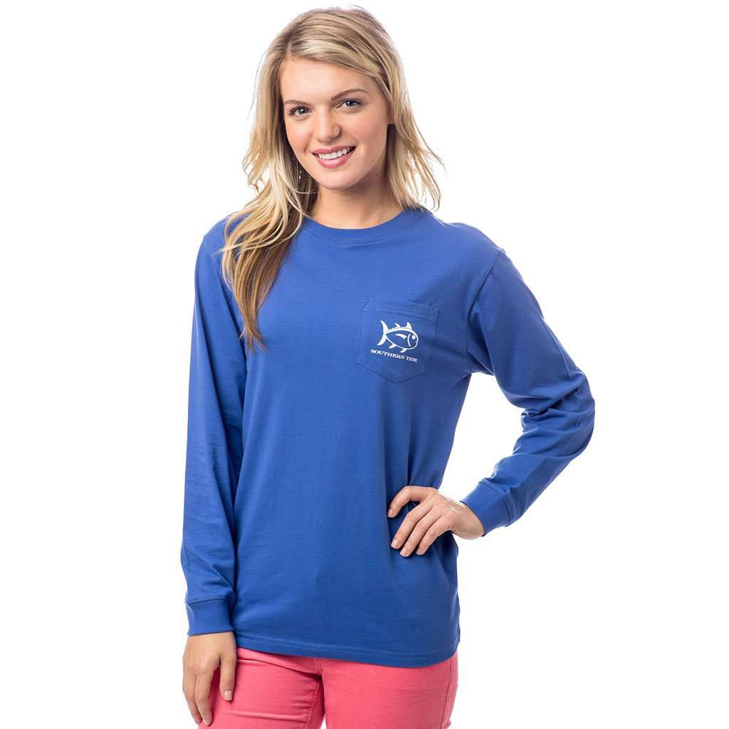 Jollytime Plaid Skipjack Long Sleeve T-Shirt in University Blue by Southern Tide - Country Club Prep