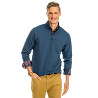 Long Cove Grid Fleece 1/4 Zip Pullover in Seven Seas Blue by Southern Tide - Country Club Prep