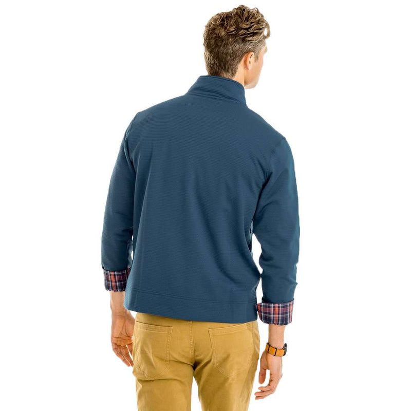 Long Cove Grid Fleece 1/4 Zip Pullover in Seven Seas Blue by Southern Tide - Country Club Prep