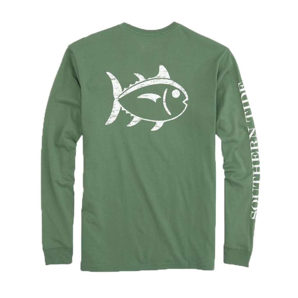Long Sleeve Distressed Outline Skipjack T-Shirt in Myrtle by Southern Tide - Country Club Prep