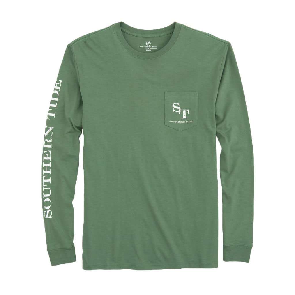 Long Sleeve Distressed Outline Skipjack T-Shirt in Myrtle by Southern Tide - Country Club Prep