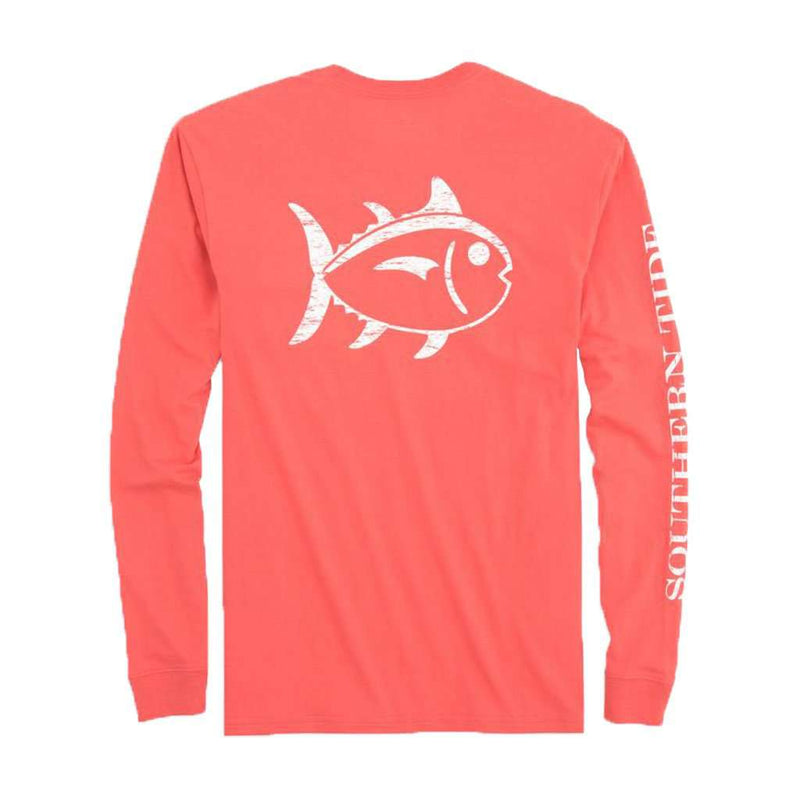 Long Sleeve Distressed Outline Skipjack T-Shirt in Sea Coral by Southern Tide - Country Club Prep