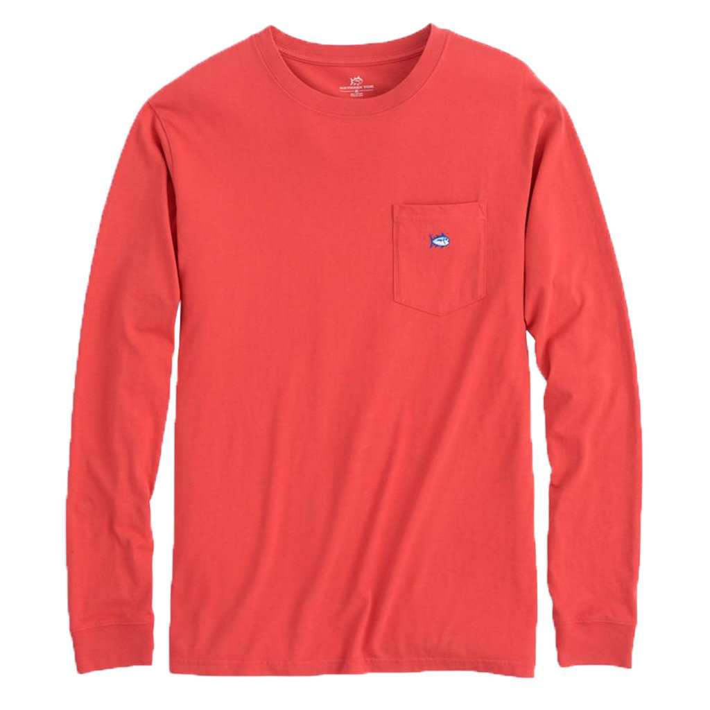 Long Sleeve Embroidered Pocket T-Shirt in Terracotta by Southern Tide - Country Club Prep