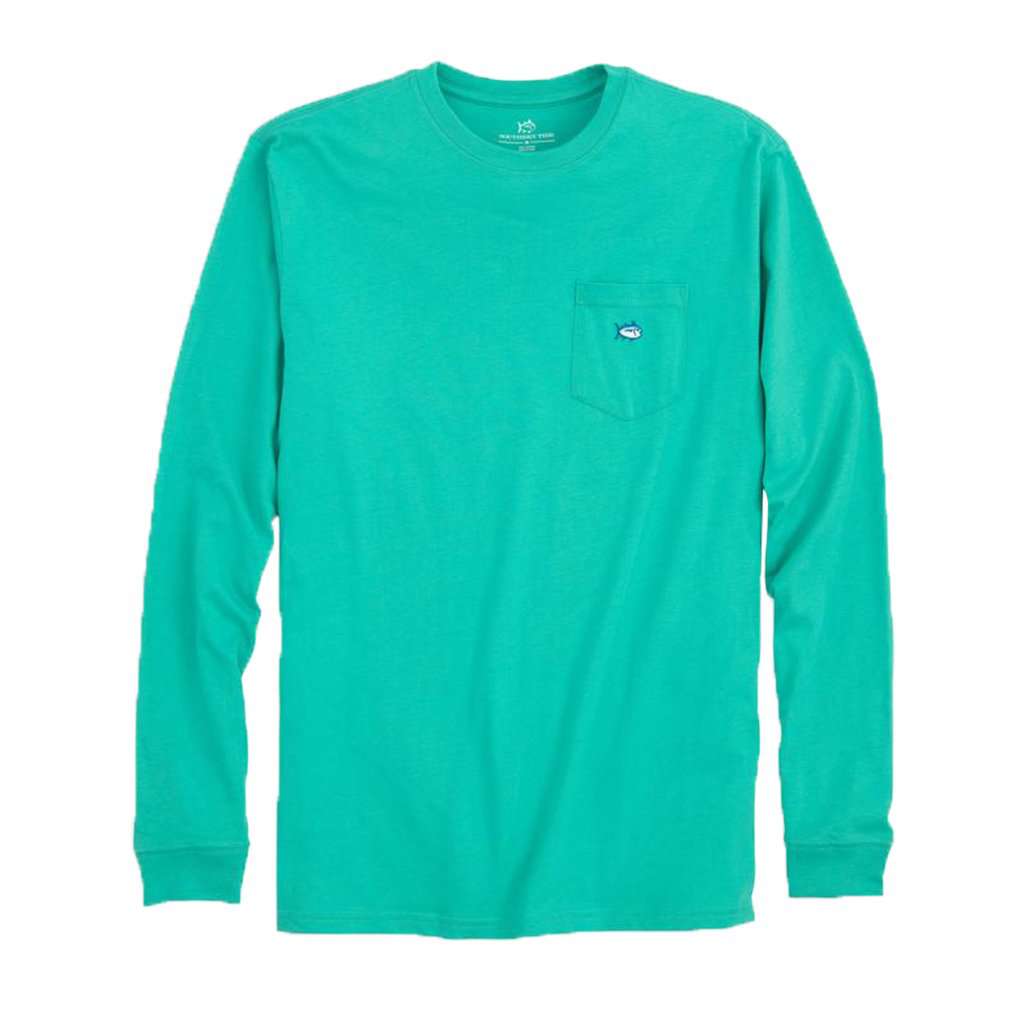 Long Sleeve Embroidered Pocket T-Shirt in Tropical Palm Green by Southern Tide - Country Club Prep