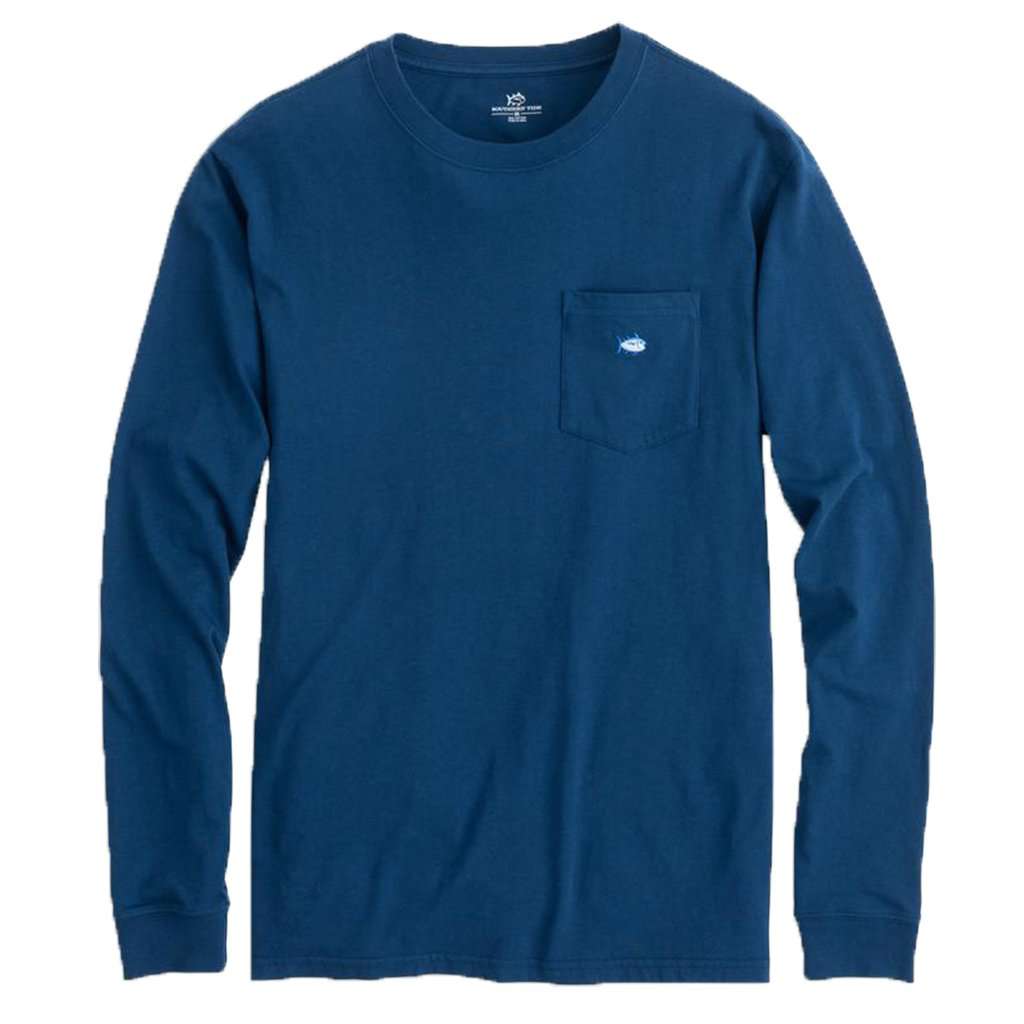 Long Sleeve Embroidered Pocket T-Shirt in Yacht Blue by Southern Tide - Country Club Prep