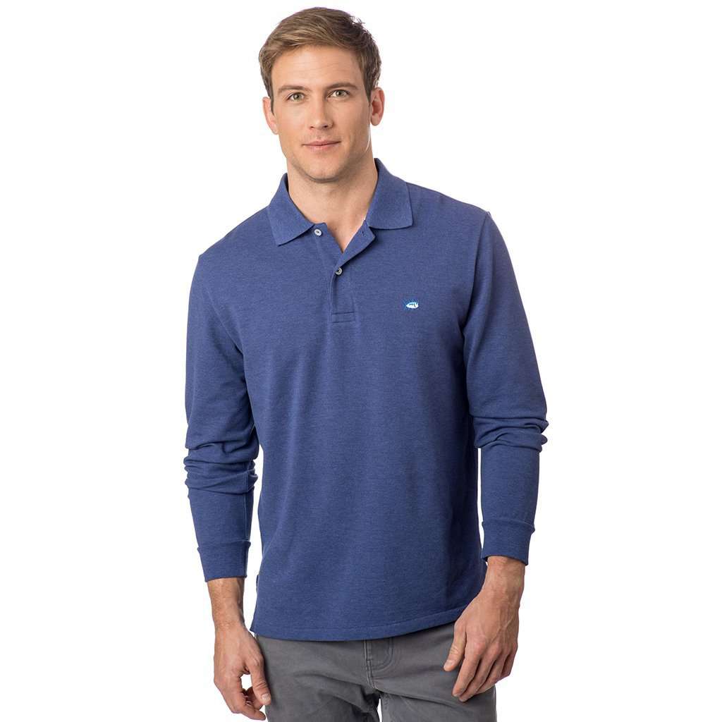 Long Sleeve Heathered Skipjack Polo in Twilight Blue by Southern Tide - Country Club Prep