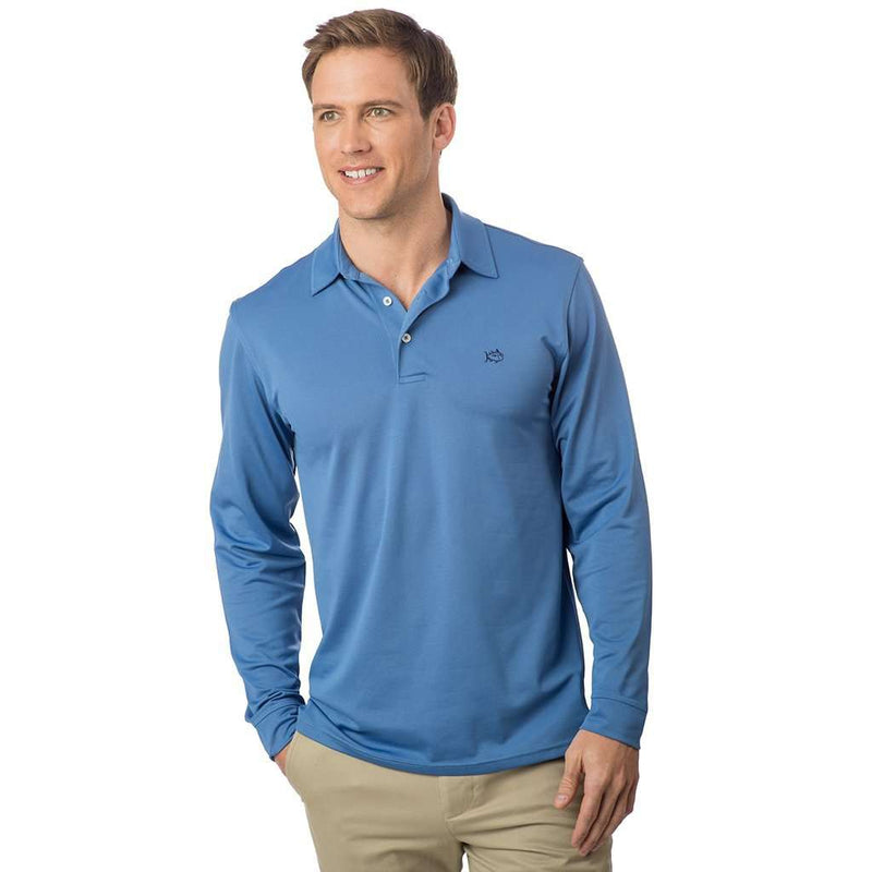 Long Sleeve Roster Performance Polo in Dutch Blue by Southern Tide - Country Club Prep