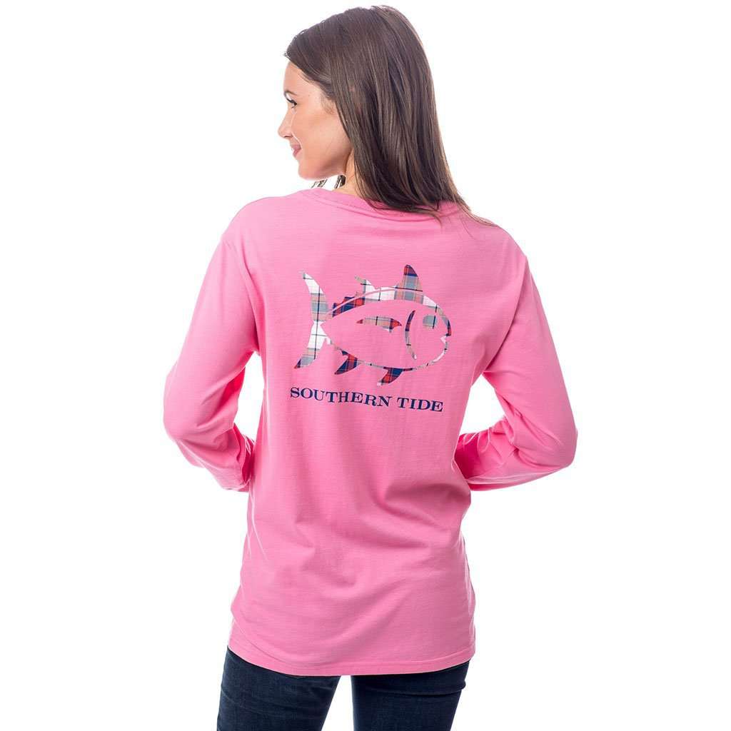 Merrytime Plaid Skipjack Long Sleeve T-Shirt in Smoothie Pink by Southern Tide - Country Club Prep