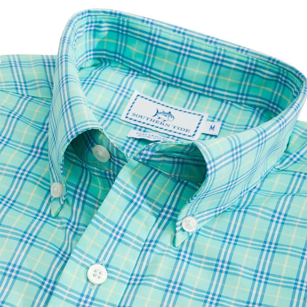 Ocean Highway Plaid Intercoastal Performance Shirt in Mint by Southern Tide - Country Club Prep