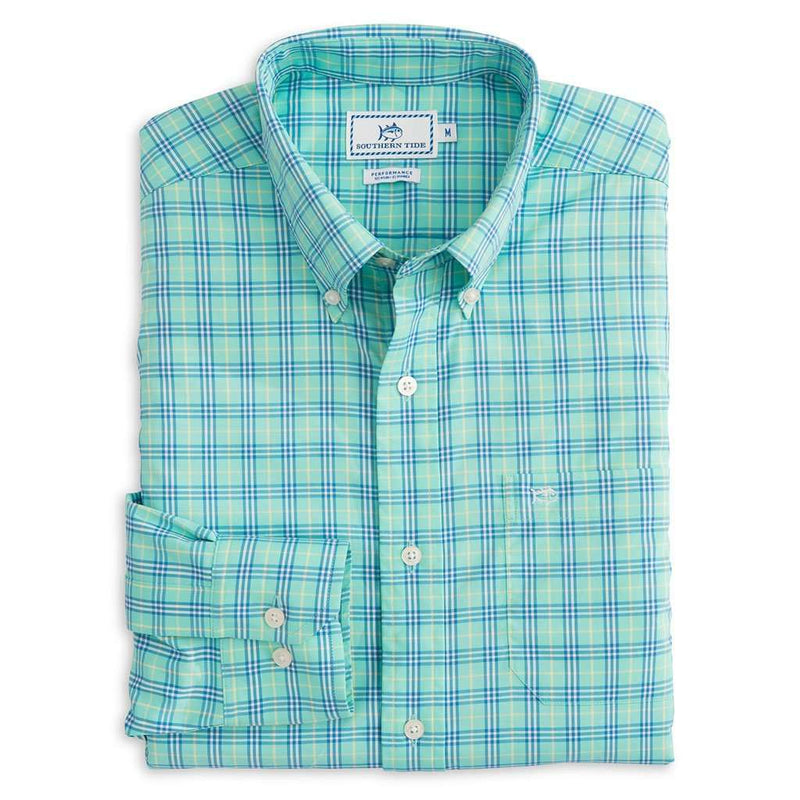 Ocean Highway Plaid Intercoastal Performance Shirt in Mint by Southern Tide - Country Club Prep