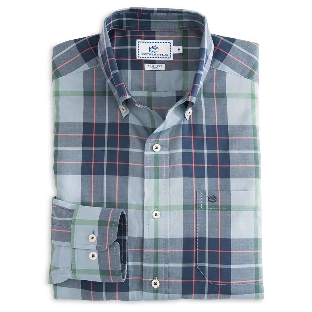 Peachtree Rock Plaid Sport Shirt in Tsunami Grey by Southern Tide - Country Club Prep