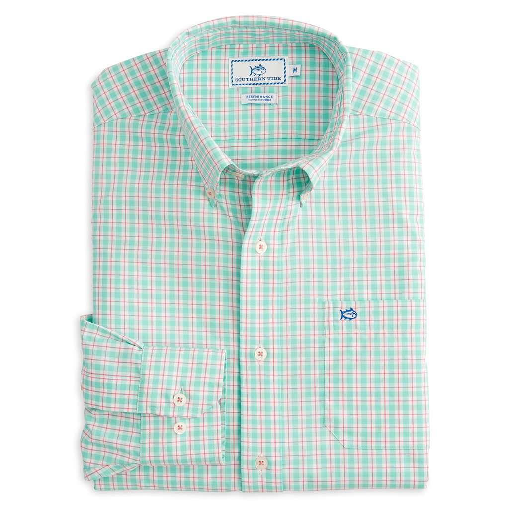Precheck Plaid Intercoastal Performance Shirt in Mint by Southern Tide - Country Club Prep
