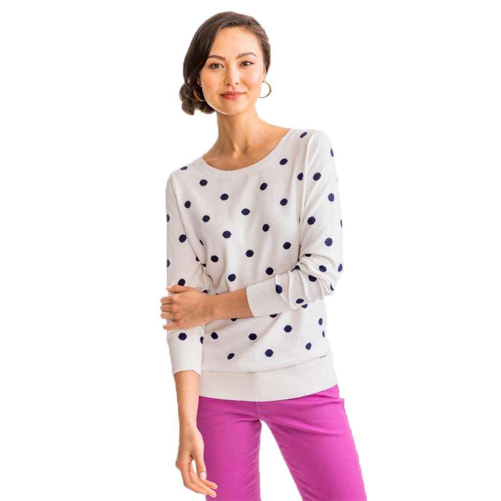 Rebecca Dot Crew Sweater in White Alyssum by Southern Tide - Country Club Prep