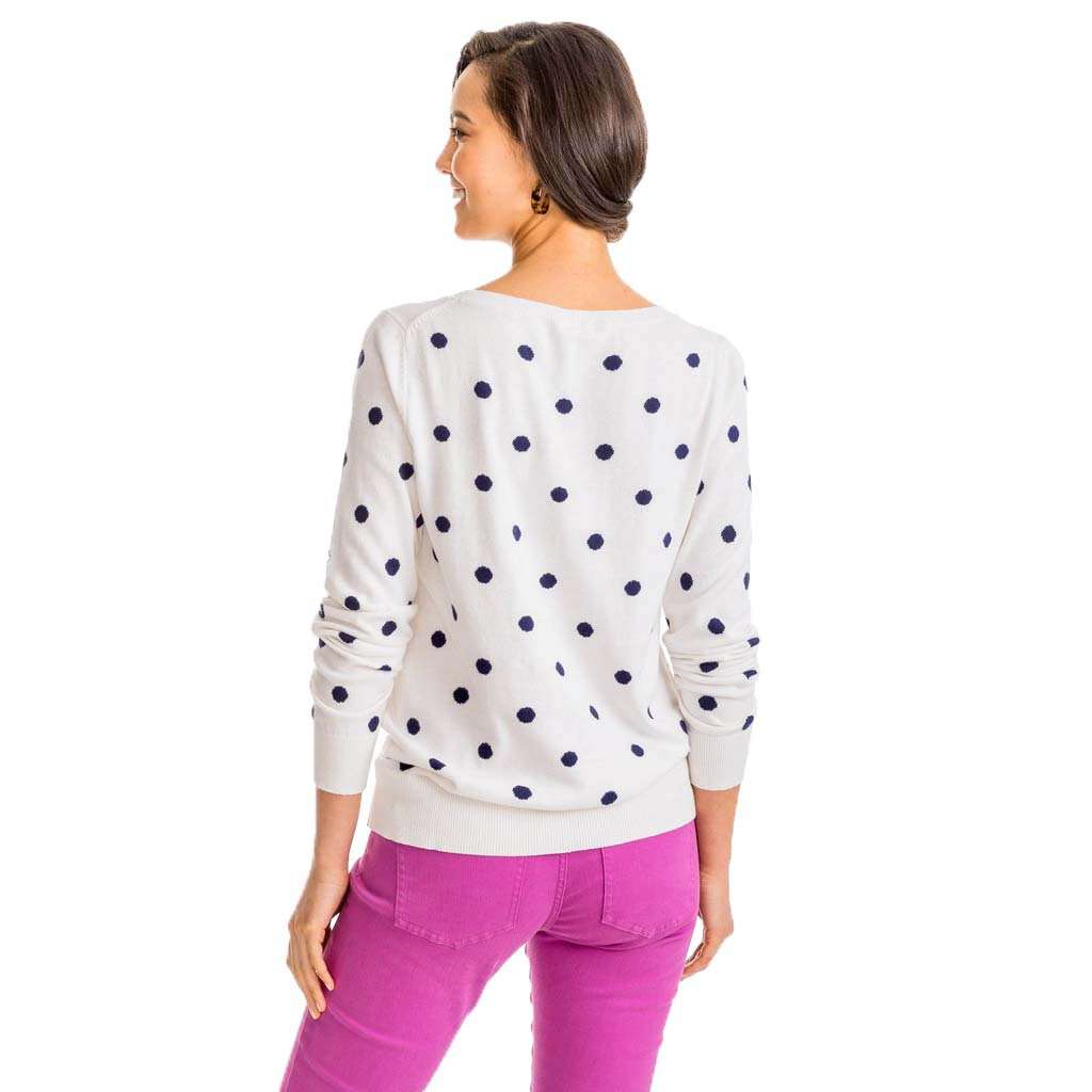 Rebecca Dot Crew Sweater in White Alyssum by Southern Tide - Country Club Prep