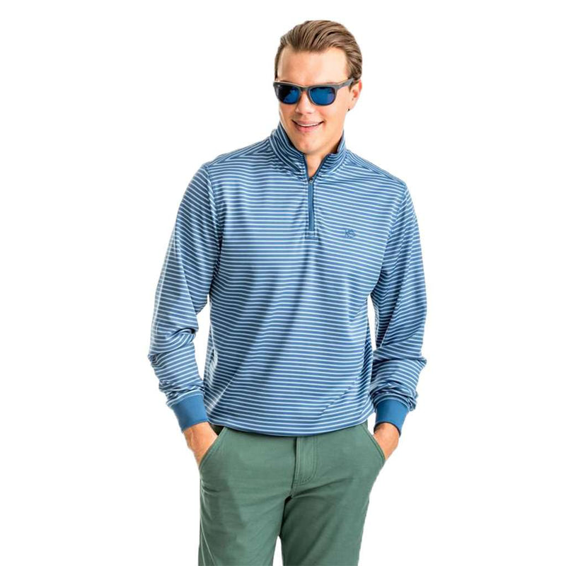 Riverbend Stripe Performance 1/4 Zip Pullover in Ash Blue by Southern Tide - Country Club Prep