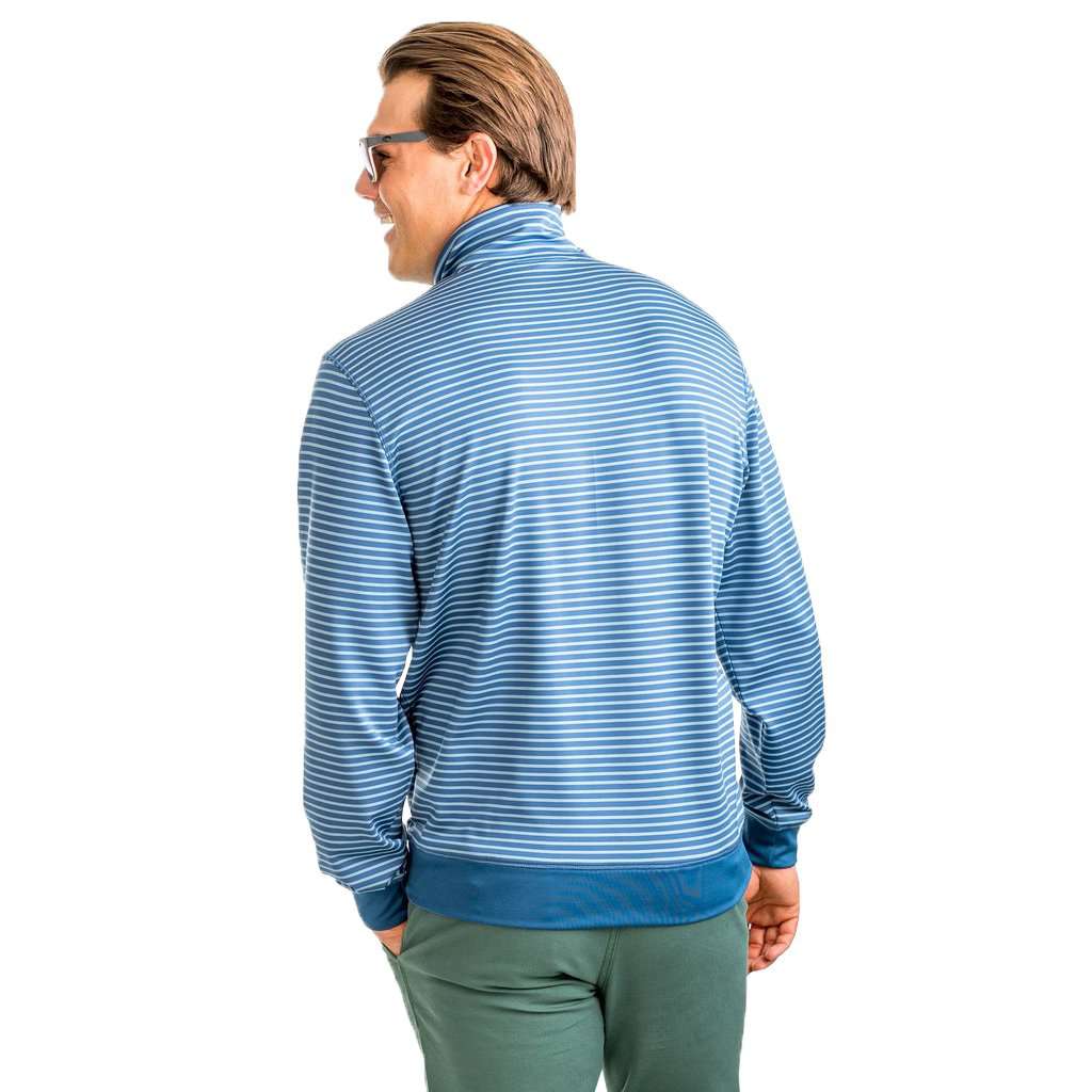 Riverbend Stripe Performance 1/4 Zip Pullover in Ash Blue by Southern Tide - Country Club Prep